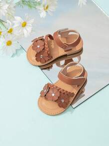 Adorable Infant Sticker Decor Knitted Hook & Loop Flat Sandals