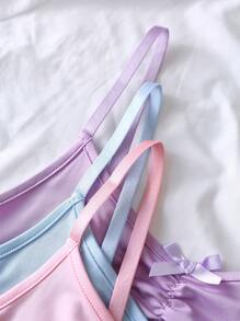 3pcs Set Cute & Sweet Ruched Bow Decor Underwear Set For Teenagers