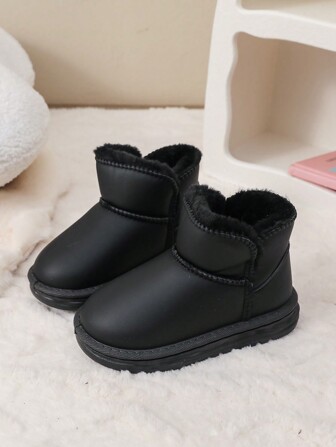 1 双婴儿/幼儿男女款休闲保暖毛绒内衬平底雪地靴，适合日常雪地户外活动，秋冬季