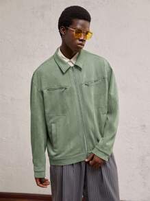 AKNOTIC Business Casual 1 pièce Veste légère à manches longues avec col tressé pour homme, convient pour la chasse vintage en automne. Idéal comme cadeau pour les amis, le mari ou le petit ami, pour l'automne et l'hiver - Vert - Voir 5
