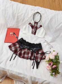 4pcs Sexy Campus Style Lace Lingerie Set For Women