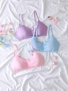 3pcs Set Cute & Sweet Ruched Bow Decor Underwear Set For Teenagers
