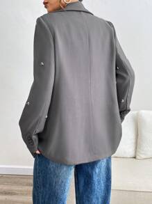 SHEIN LUNE Women's Autumn Lapel Collar Long Sleeve Heart Decoration Suit Jacket - Grey - View 2