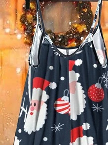 SHEIN LUNE Women's Christmas Print Loose Romper - Multicolor - View 4