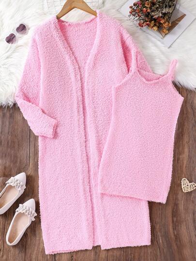 SHEIN Tween Girls 2pcs/Set Casual Long Sleeve Fleece Fashion Street-Style Loose Suit, Suitable For Spring, Summer, Autumn, For Home, Outing, Party, School, Shopping