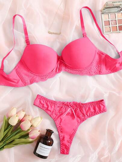 Contrast Kanten Super Push Up BH Slipje Lingerie Set