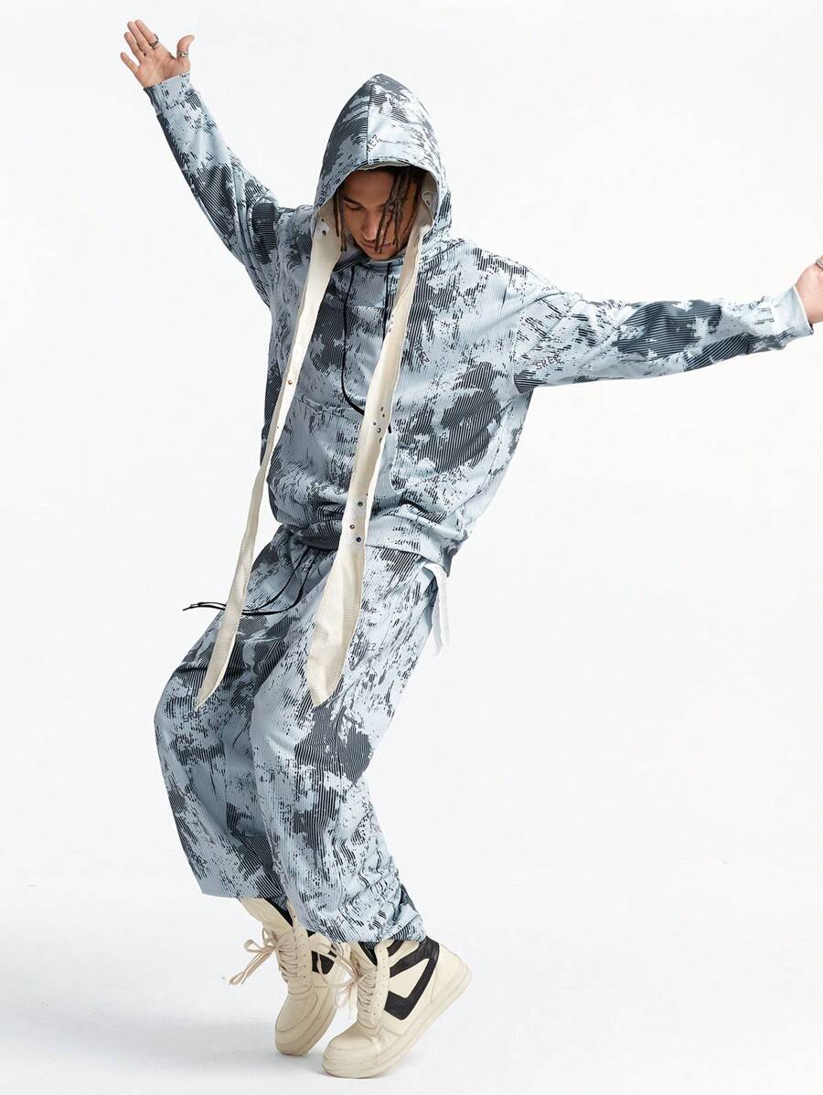 Manfinity VCAY Men's Loose Fit Digital Print Long Sleeve Sweatshirt Outfit, For Fall Winter - Grey - View 1