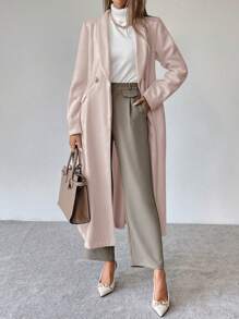 SHEIN Clasi Abrigo elegante de mujer con cintura ceñida, solapa de chal, de manga larga y doble botonadura, para otoño/invierno