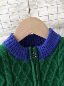 SHEIN 2 件套年轻男孩拉链细节运动衫和裤子，适合居家、外出、聚会和返校、春夏秋季