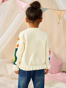 Áo len chui đầu cho bé gái với họa tiết khối màu hoạt hình đáng yêu, thiết kế đồ họa hình mặt trăng và bình hoa, thể hiện phong cách vui tươi và dễ thương. - Màu be - Xem 2