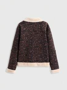 SHEIN Unity Women Vintage Stylish Leopard Print Fluffy Collar Thickening Lambs Jacket, All-Match Regular Design, Autumn/Winter - Multicolor - View 2