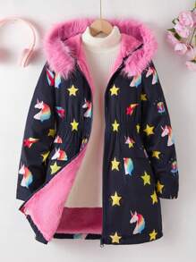 Jaqueta com capuz e estampa de strass unicórnio arco-íris preto fofo para meninas pré-adolescentes, outono/inverno para uso diário, roupas para irmãos combinando (2 peças vendidas separadamente)