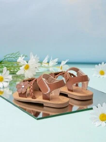 Adorable Infant Sticker Decor Knitted Hook & Loop Flat Sandals