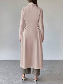 SHEIN Clasi Abrigo elegante de mujer con cintura ceñida, solapa de chal, de manga larga y doble botonadura, para otoño/invierno