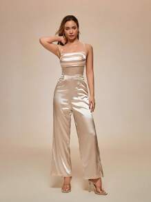 Glamine 女士优雅性感纯色交叉露背连体裤