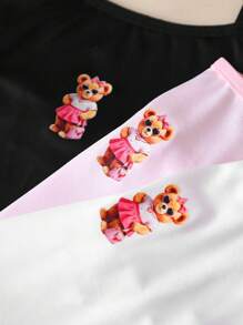3件套可爱小熊印花吊带背心，适合青少年女孩，黑色/粉色/白色 - 彩色 - 查看 5