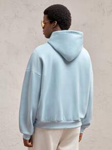 AKNOTIC Business Casual Men's Letter Print Loose Drop Shoulder Long Sleeve Casual Hooded Sweatshirt, Suitable For Autumn/Winter, Athletic Letter Blue Hoodie, For Friends, Husband, Boyfriend Gifts