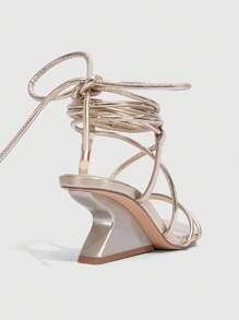 CUCCOO SZL Women's Pointed Toe Gold Strappy Sandals, Elegant, Comfortable, Versatile, Suitable For Party, Christmas, New Year Gala, Dating, Night Out For Christmas And New Year Holiday Vibe Fall And Winter - Gold - View 5