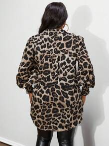 SHEIN Unity Plus Size Leopard Print Button Down Long Sleeve Casual Shirt - Coffee Brown - View 5