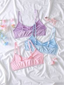3pcs Set Cute & Sweet Ruched Bow Decor Underwear Set For Teenagers