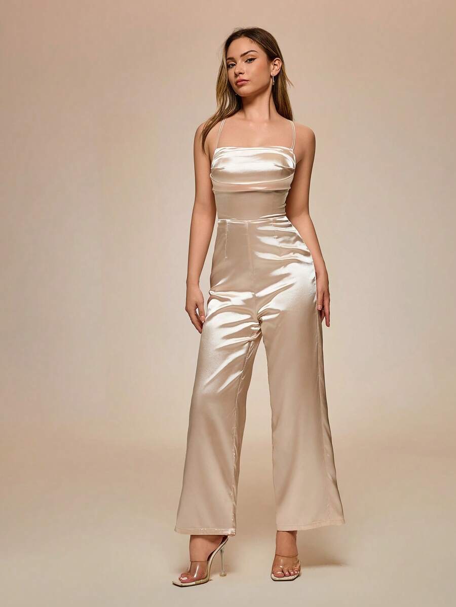 Glamine 女士优雅性感纯色交叉露背连体裤