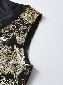 2pcs Tween Boy Gold Foil Print Gentleman Vest Set, Suitable For Host, Piano Recital, Holiday Party Formal Outfits - Gold - View 5