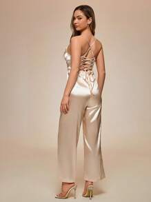 Glamine 女士优雅性感纯色交叉露背连体裤