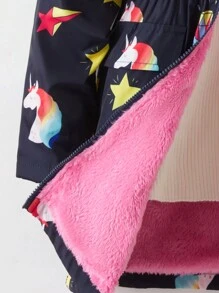 Jaqueta com capuz e estampa de strass unicórnio arco-íris preto fofo para meninas pré-adolescentes, outono/inverno para uso diário, roupas para irmãos combinando (2 peças vendidas separadamente)