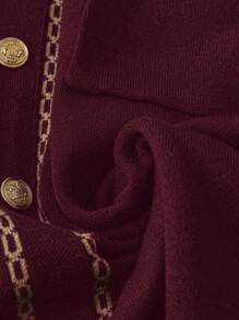 SHEIN Clasi Rochie pulover elegantă cu mânecă lungă, cu nasturi, mozaic, cu dimensiuni mari, toamnă/iarnă - Burgundia - Vizualizare 5