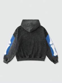 ROMWE MEN Street Life Sudadera con capucha vintage lavada y recortada para hombre, estilo callejero