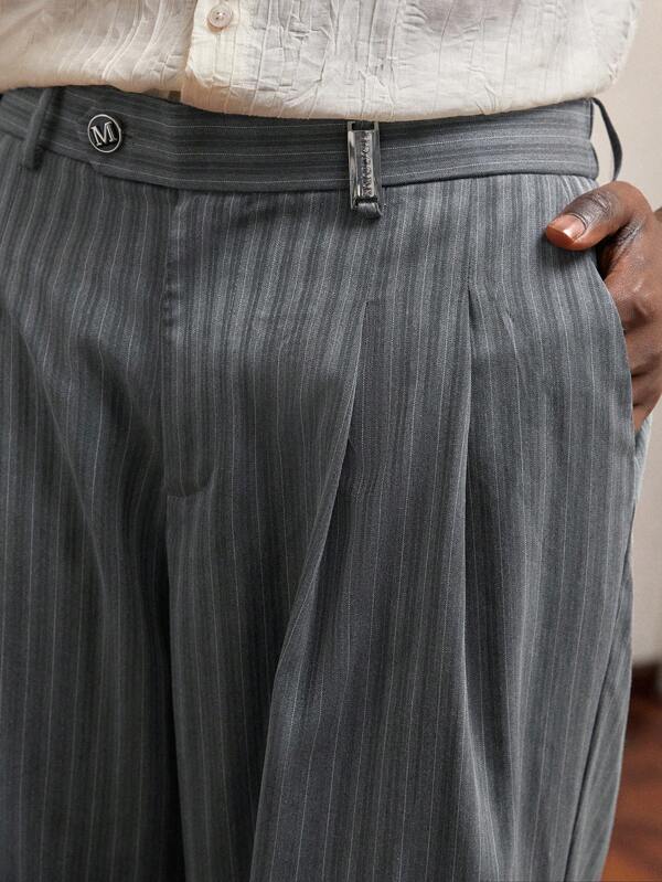 AKNOTIC Business Casual Men's Woven Striped Mid-Waist Loose Casual Pants, Suitable For Daily Wear