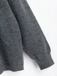 SHEIN Unity Suéter holgado de mujer con cuello vuelto, lazo y tejido, estilo dulce, casual y versátil, suéter de punto de otoño/invierno - Gris - Ver 3