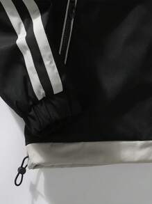 Coreblaze 男友风男士撞色条纹保暖连帽运动羽绒服男士抓绒外套男士冬季新款时尚保暖外套，带口袋、拉链、舒适面料，适合日常生活、工作、旅行、跑步、休闲、办公室、健身、户外穿着。 - 卡其色 - 查看 5