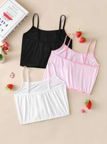 3件套可爱小熊印花吊带背心，适合青少年女孩，黑色/粉色/白色 - 彩色 - 查看 2
