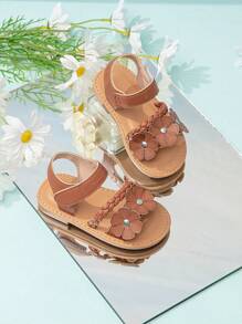 Adorable Infant Sticker Decor Knitted Hook & Loop Flat Sandals
