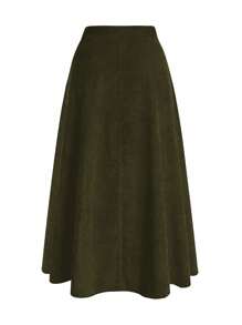 SHEIN Clasi Plus Size Front Zipper Pocket Simple A-Line Skirt, Casual Everyday Wear Maxi Women Skirt - Army Green - View 2