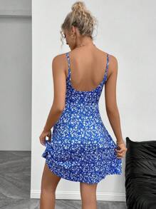 Breezaya 女式细肩带前系带花卉印花简约短款休闲连衣裙