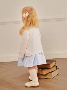 SHEIN 2pcs Baby Girl Toddler 0-3Y Elegant Cute Princess/Lady European Style Royal Member Ditsy Floral Ruffled Dress & Striped Knitted Cardigan 2pcs Outfit, Blue & White Fresh Set - Blue - View 2