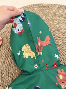 SHEIN Sudadera con capucha informal de niña joven con estampado de perro y cremallera, cálida para otoño/invierno - Verde - Ver 6