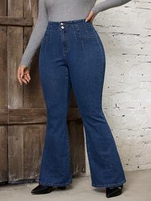 SHEIN LUNE Quần Jeans Ống Loe Retro Skinny Casual Washed Size Lớn - Rửa trung bình - Xem 4