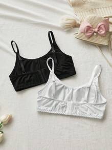 2pcs Teens Girl Casual Comfortable Black & White Shaping Wireless Bra, Supportive For Development - Multicolor - View 2
