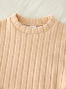 SHEIN Tween Boy Autumn/Winter Simple Mock Neck Drop Shoulder Long Sleeve & Long Pants Soft Comfortable Fuzzy Interlock Sweatshirt 2Pcs Pajama Set - Khaki - View 4