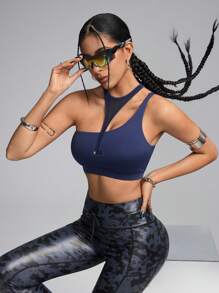 Innovista Women Navy Blue Hollow Out & Breathable Mesh Cut Out Sports Bra,Summer Gym Athleisure Workout Tank Tops,Push Up Crop Top,Daily Fitness Y2k Outfits - Navy Blue - View 4