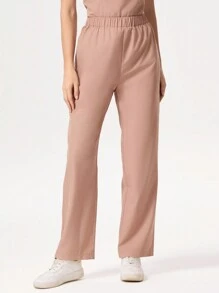 TaskEZ Women's V-Neck Contrast Color Short Sleeve Double Pocket Work Uniform Scrub Set Top And Elastic Waistband Head Straight Pants Bottoms, Health Check Surgical Uniform Scrub Sets Women Solid Color Pet Grooming Work Uniform Scrub Sets Set Nutritionist Work Clothes Short Sleeve Laboratory Work Clothes Women's Two-Piece Suit, Multi-Pocket Functional Work Clothes, Top Collar Plus Buttons For Easy On And Off, Bottom Elastic Waistband For Easy On And Off, Functional Women's Clothing Can Be Worn On Christmas, Fashionable And Casual Women's Autumn And Winter Clothing, Nurse - Dusty Pink - View 9