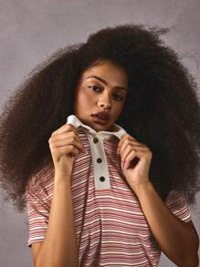 Athîral Women's Striped Printed Button Casual Versatile Short Sleeve Top - Burgundy - View 5