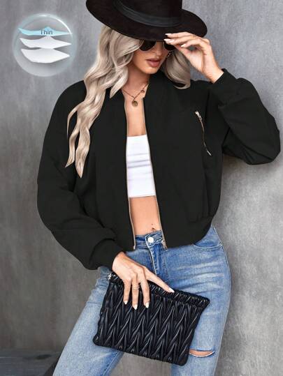 Chiquease Solid Color Zipper Closure Bomber Jacket Fall Winter Cloth For Women