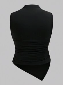 SHEIN Clasi Bộ áo ba lỗ cổ cao họa tiết hình học và màu trơn cỡ lớn cho nữ 2 món - Nhiều màu - Xem 6