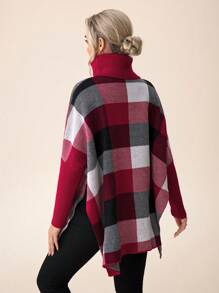 SHEIN Maternity Sweater, Plaid High Neck Long Sleeve Knitted Sweater For Pregnant Women, Autumn/Winter - Multicolor - View 7