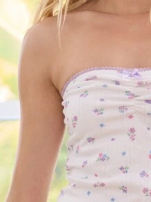 Aralina Casual Ditsy Ditsy Floral Bow Decor Ruched Camisole Top - Multicolor - View 4