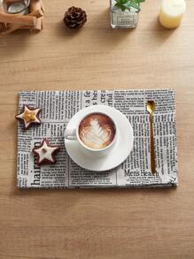 1pc Newspaper Pattern Napkin, Place Mat,Modern Fabric Multifunction Table Mat For Household,Background Cloth Decoration Christmas For Holiday Gift Giving - Black and White - View 2